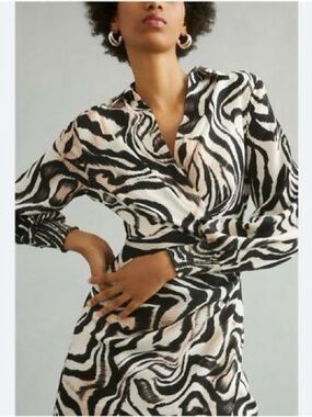 Anthropologie Animal-Print  Faux Wrap Dress Size 10